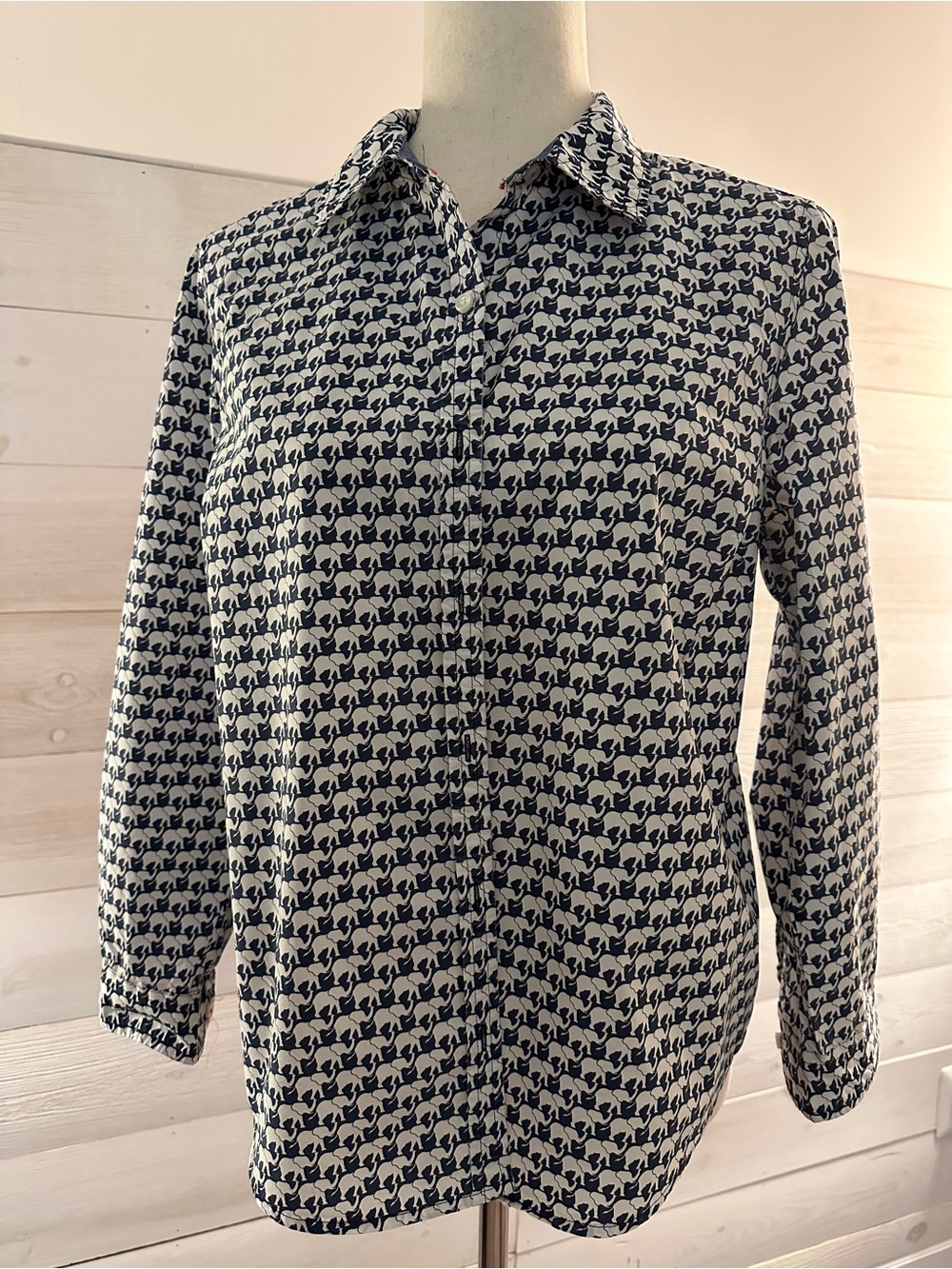 Elephant-Print Button-Down Shirt -10P